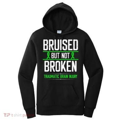 Traumatic Brain Injury Awareness Bruised Broken Green Ribbon Women's Hoodie