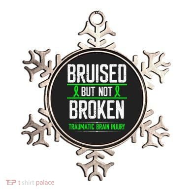 Traumatic Brain Injury Awareness Bruised Broken Green Ribbon Ornament