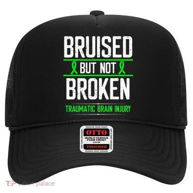 Traumatic Brain Injury Awareness Bruised Broken Green Ribbon Hat
