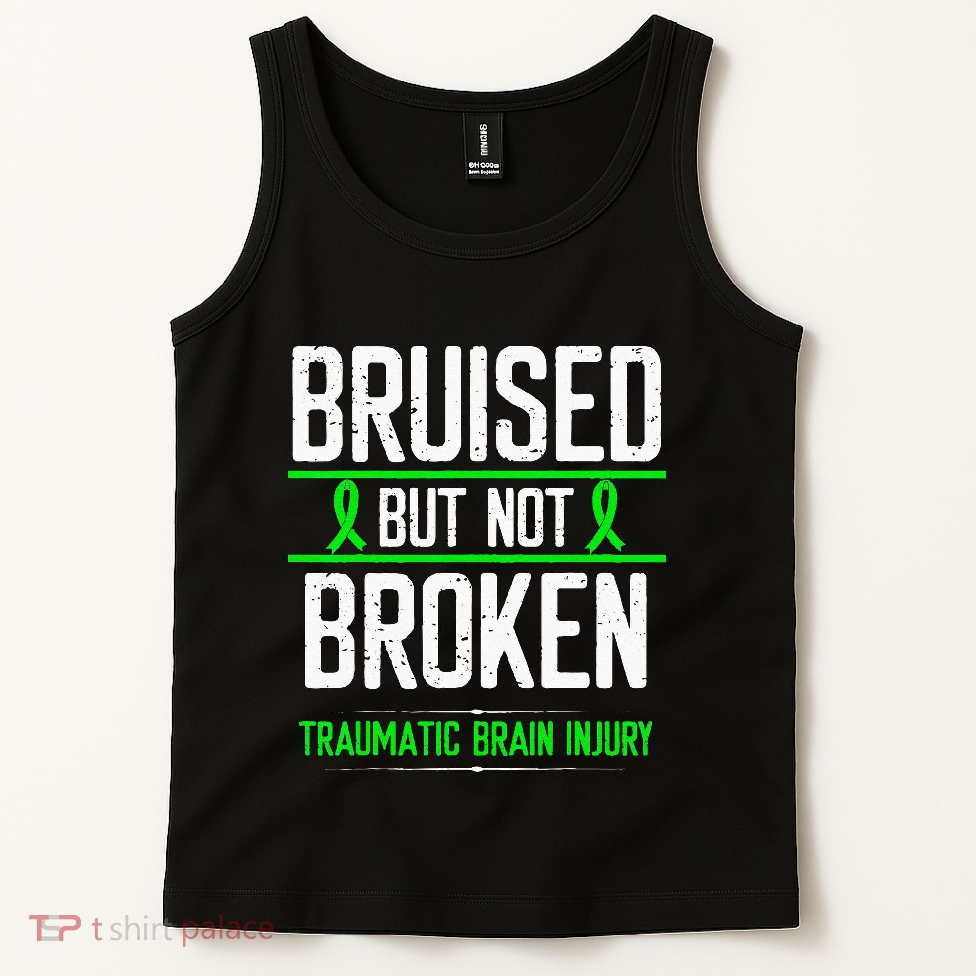 Traumatic Brain Injury Awareness Bruised Broken Green Ribbon Tank Top