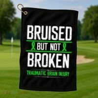 Traumatic Brain Injury Awareness Bruised Broken Green Ribbon Golf Towel thumb 1