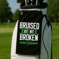 Traumatic Brain Injury Awareness Bruised Broken Green Ribbon Golf Towel thumb 2
