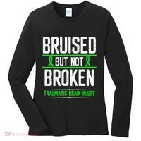 Traumatic Brain Injury Awareness Bruised Broken Green Ribbon Women's Long Sleeve Shirt thumb 0