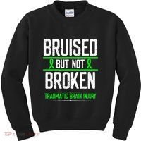 Traumatic Brain Injury Awareness Bruised Broken Green Ribbon Kids Sweatshirt thumb 0