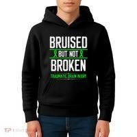 Traumatic Brain Injury Awareness Bruised Broken Green Ribbon Kids Hoodie thumb 4