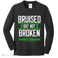 Traumatic Brain Injury Awareness Bruised Broken Green Ribbon Kids Long Sleeve Shirt thumb 0