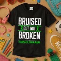 Traumatic Brain Injury Awareness Bruised Broken Green Ribbon Kids T-Shirt thumb 3