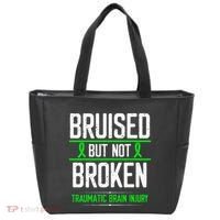 Traumatic Brain Injury Awareness Bruised Broken Green Ribbon Tote Bag thumb 0