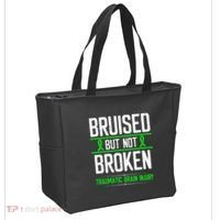 Traumatic Brain Injury Awareness Bruised Broken Green Ribbon Tote Bag thumb 2