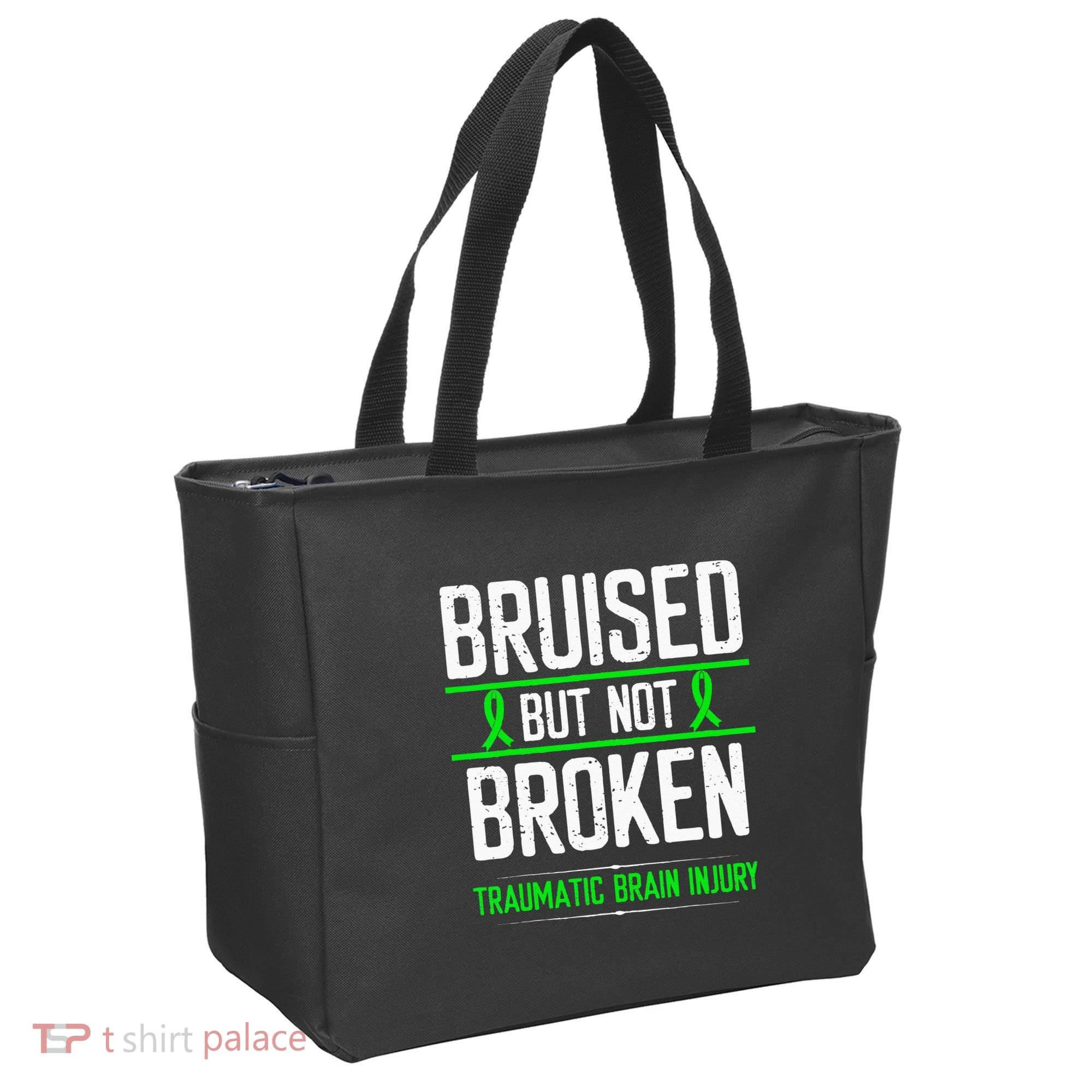 Traumatic Brain Injury Awareness Bruised Broken Green Ribbon Tote Bag