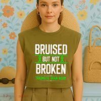 Traumatic Brain Injury Awareness Bruised Broken Green Ribbon Garment-Dyed Women's Muscle Tee thumb 4