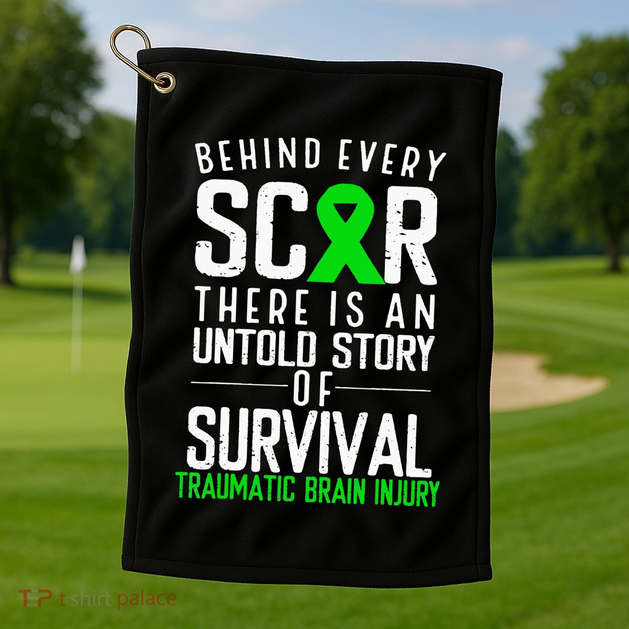 Traumatic Brain Injury Awareness Every Scar Green Ribbon Golf Towel
