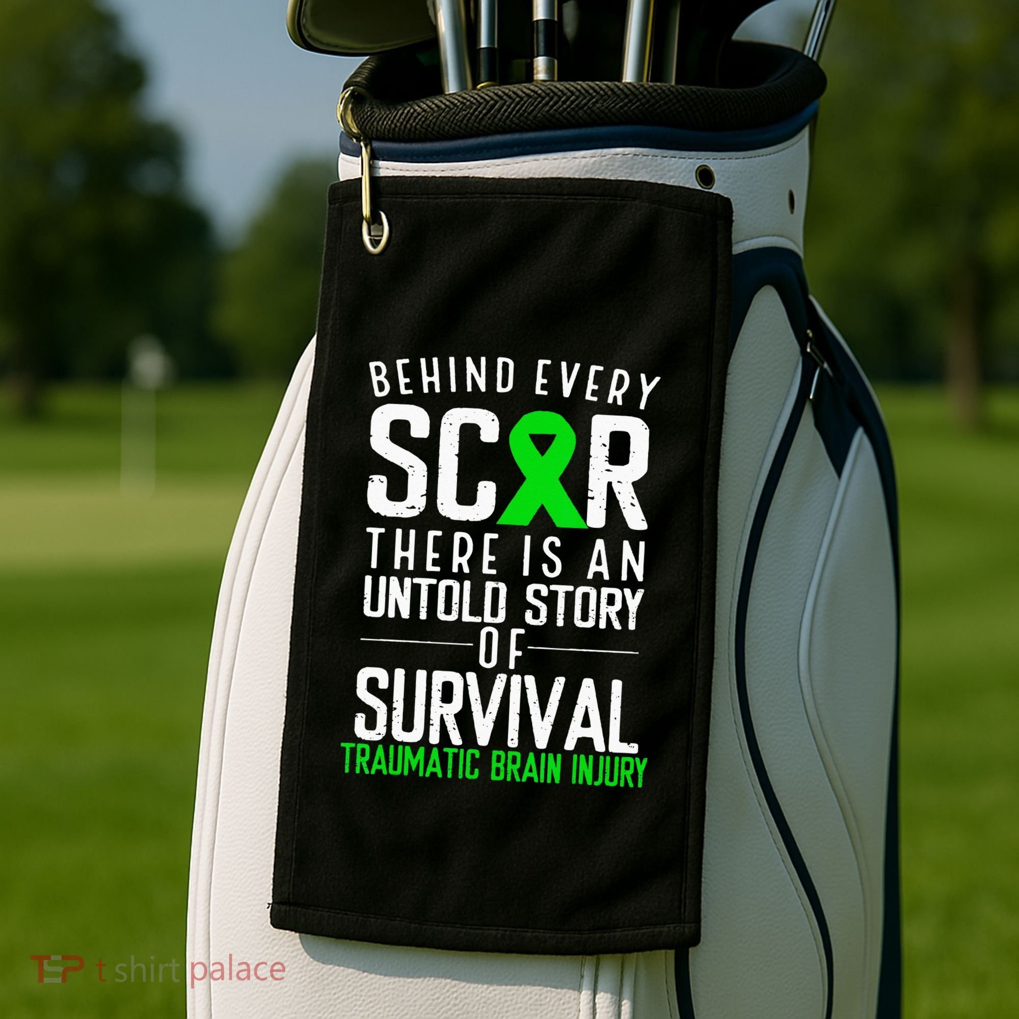 Traumatic Brain Injury Awareness Every Scar Green Ribbon Golf Towel