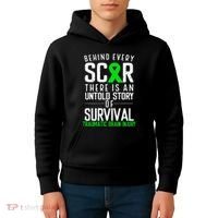 Traumatic Brain Injury Awareness Every Scar Green Ribbon Kids Hoodie thumb 4