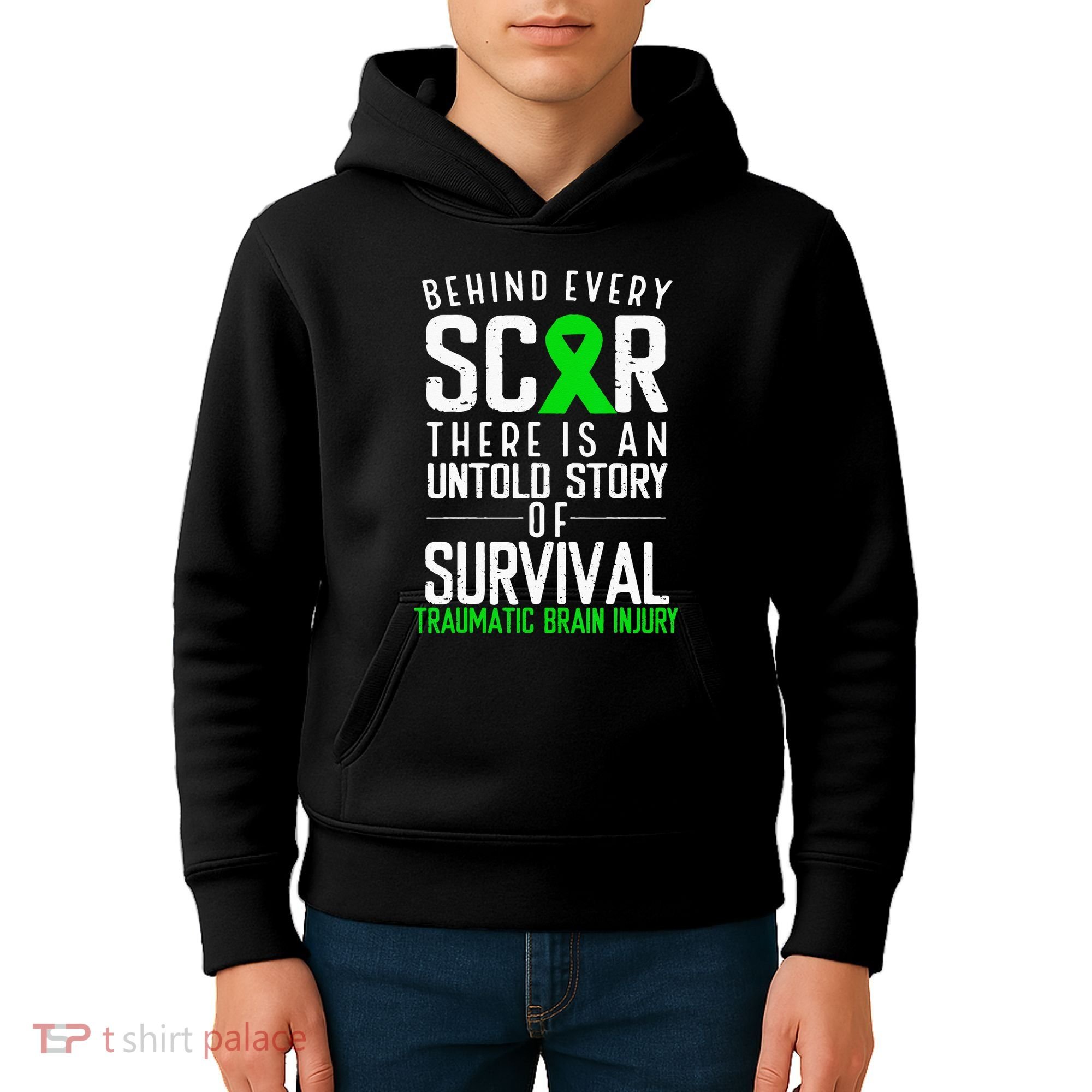 Traumatic Brain Injury Awareness Every Scar Green Ribbon Kids Hoodie