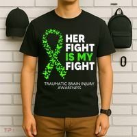 Traumatic Brain Injury Awareness Her Fight Green Ribbon T-Shirt thumb 6