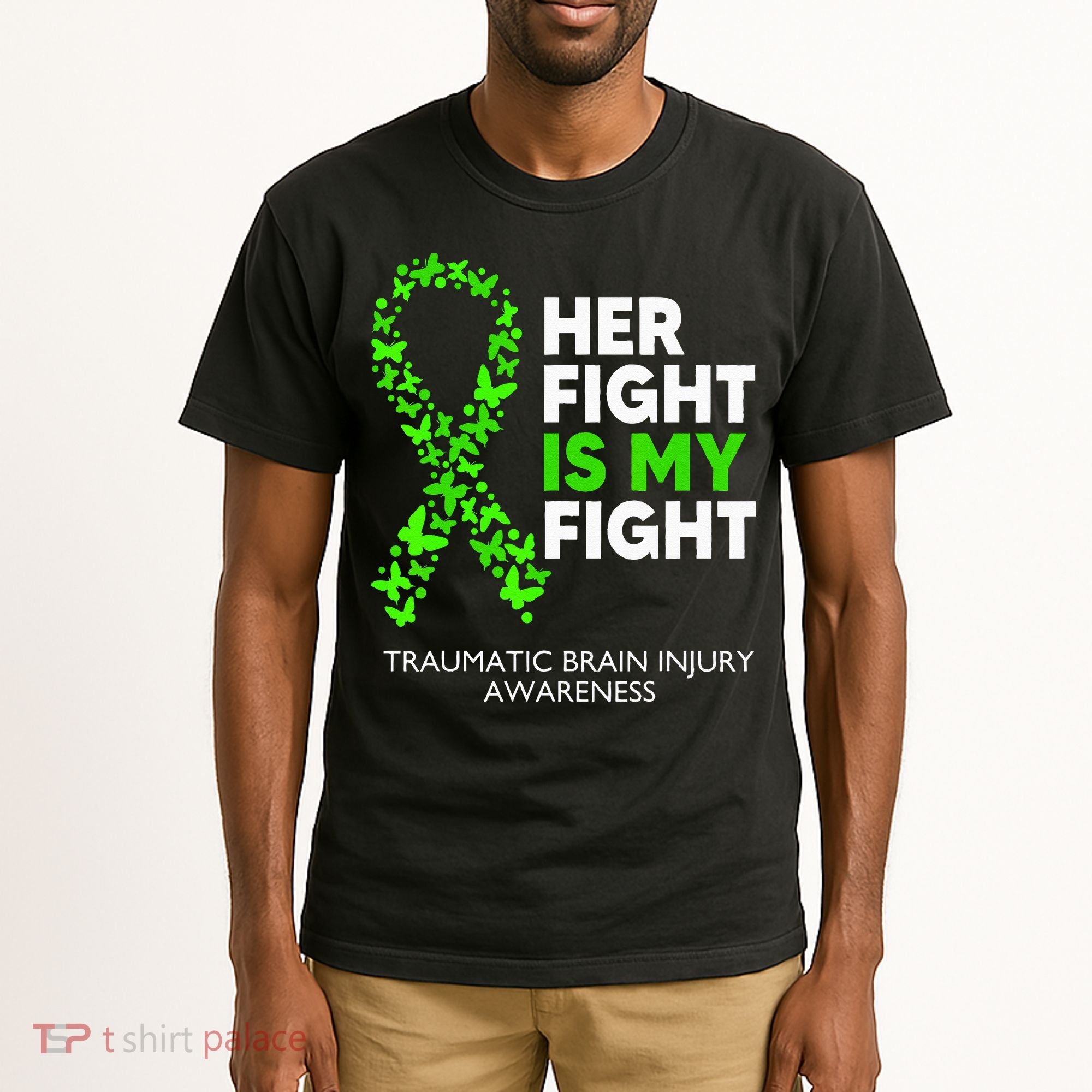 Traumatic Brain Injury Awareness Her Fight Green Ribbon Tall T-Shirt