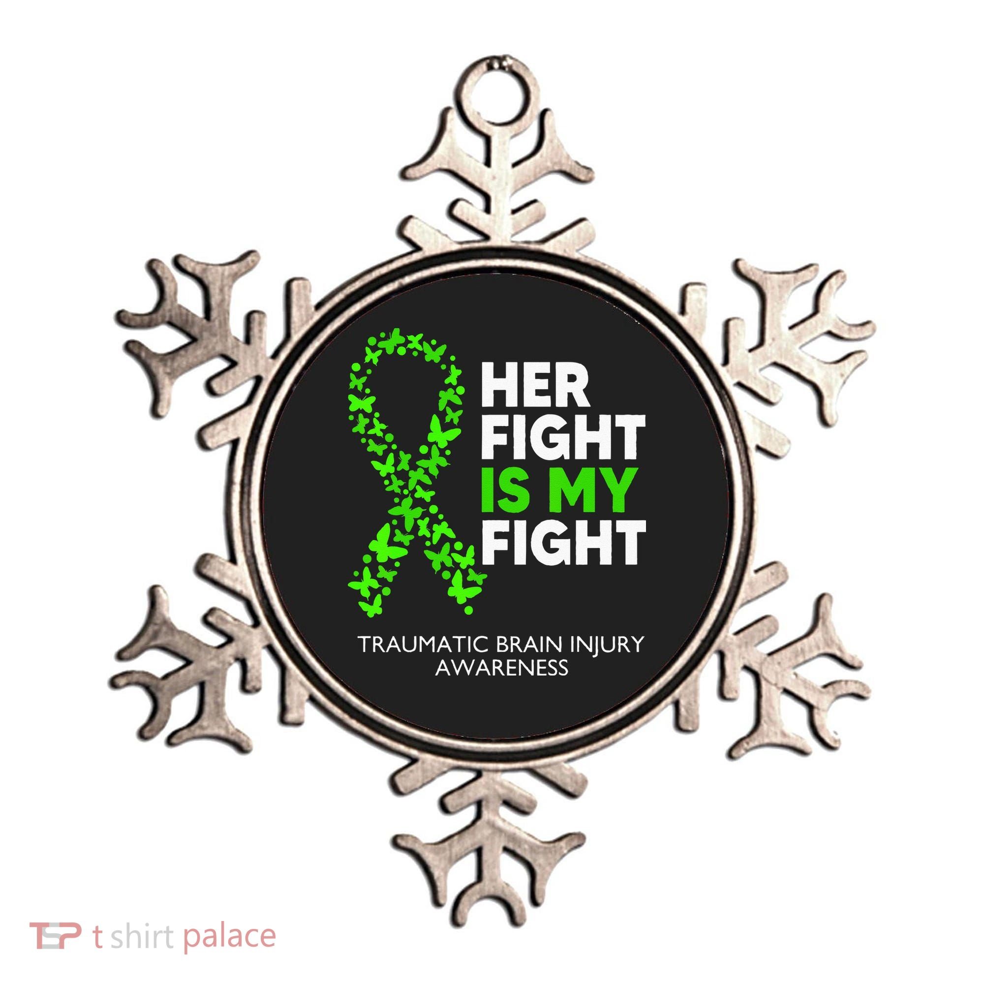 Traumatic Brain Injury Awareness Her Fight Green Ribbon Ornament