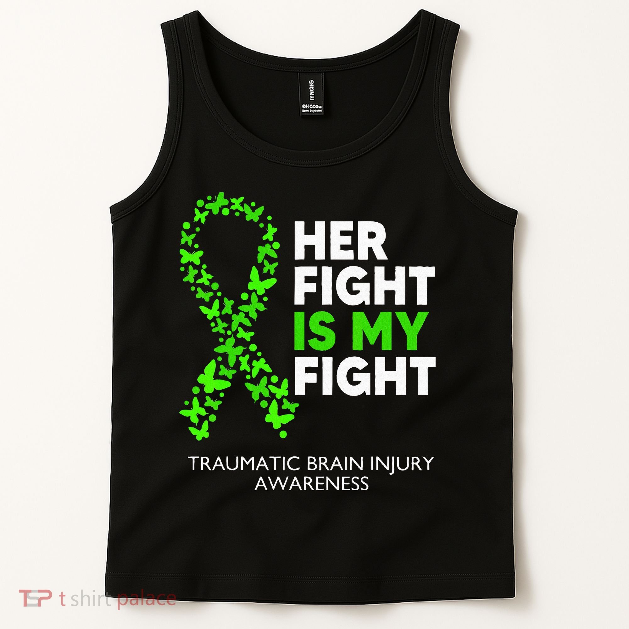 Traumatic Brain Injury Awareness Her Fight Green Ribbon Tank Top