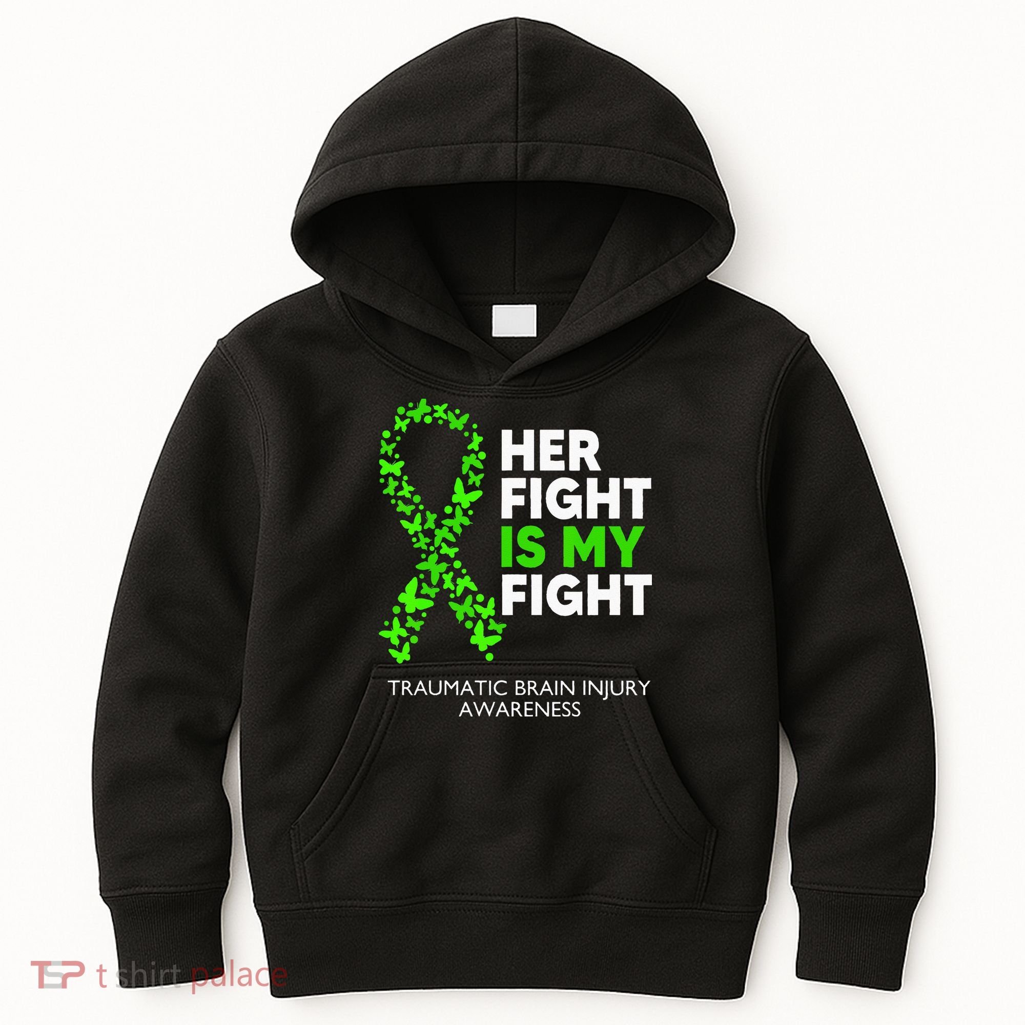 Traumatic Brain Injury Awareness Her Fight Green Ribbon Kids Hoodie