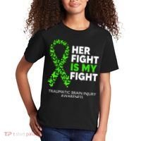 Traumatic Brain Injury Awareness Her Fight Green Ribbon Kids T-Shirt thumb 2