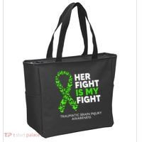Traumatic Brain Injury Awareness Her Fight Green Ribbon Tote Bag thumb 2
