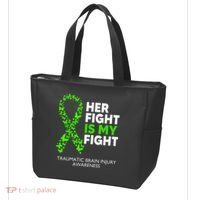 Traumatic Brain Injury Awareness Her Fight Green Ribbon Tote Bag thumb 3