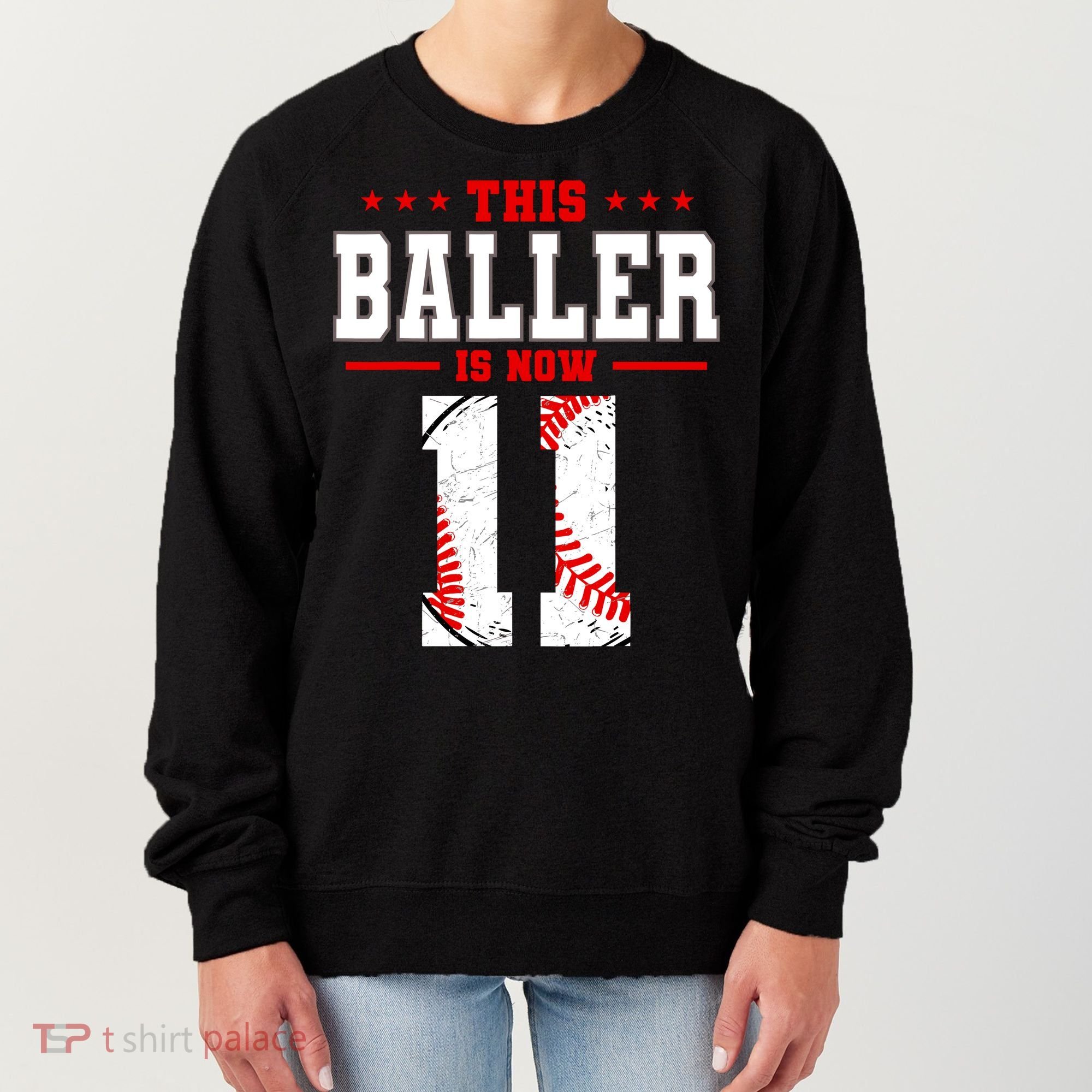 This Baller Is Now 11 Birthday Baseball Theme Bday Party Women's Sweatshirt