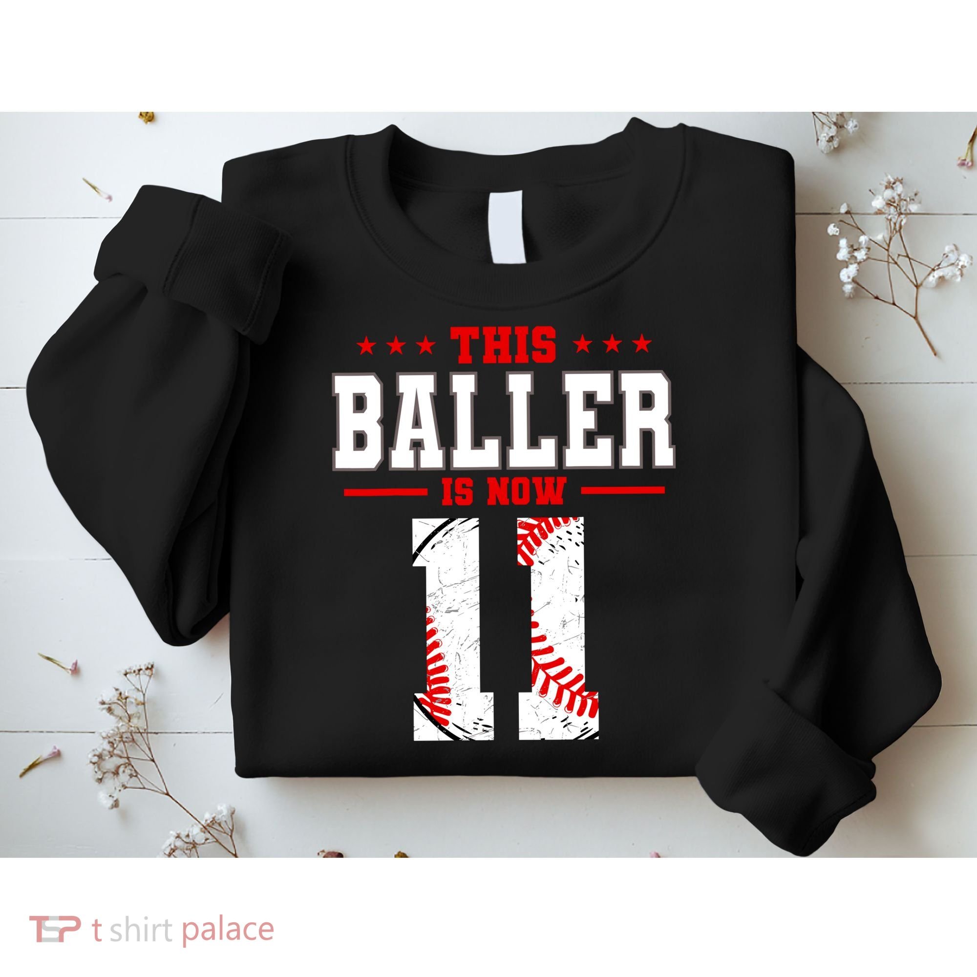 This Baller Is Now 11 Birthday Baseball Theme Bday Party Sweatshirt