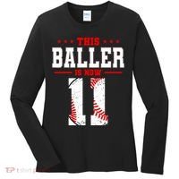 This Baller Is Now 11 Birthday Baseball Theme Bday Party Women's Long Sleeve Shirt thumb 0
