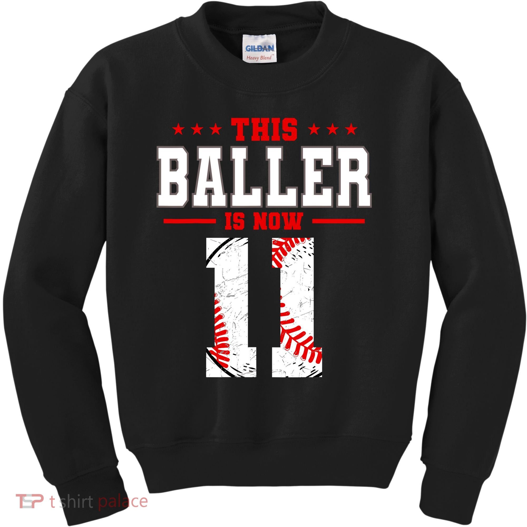 This Baller Is Now 11 Birthday Baseball Theme Bday Party Kids Sweatshirt