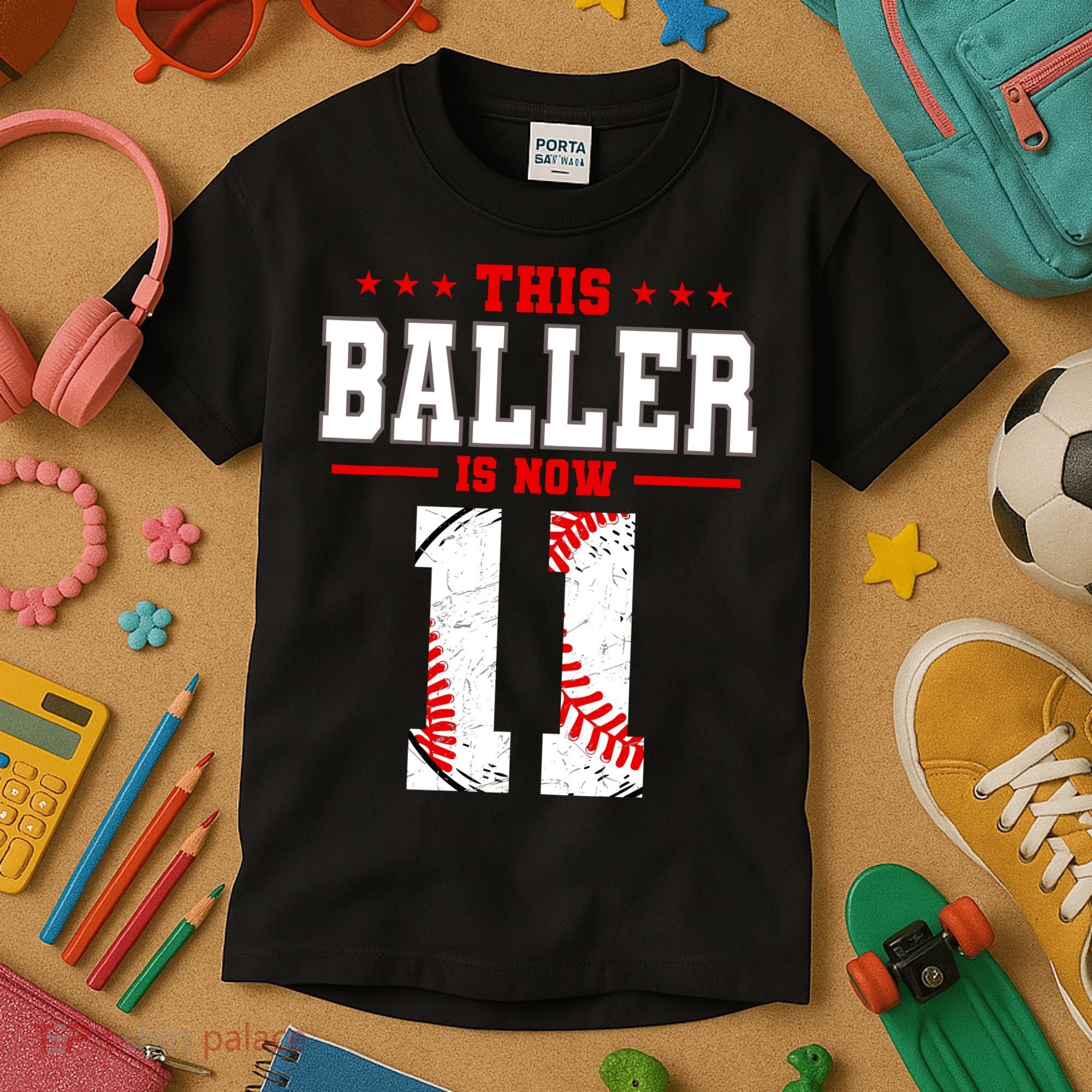 This Baller Is Now 11 Birthday Baseball Theme Bday Party Kids T-Shirt