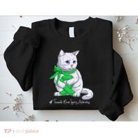 Traumatic Brain Injury Awareness Month Green Ribbon Cat Sweatshirt thumb 2