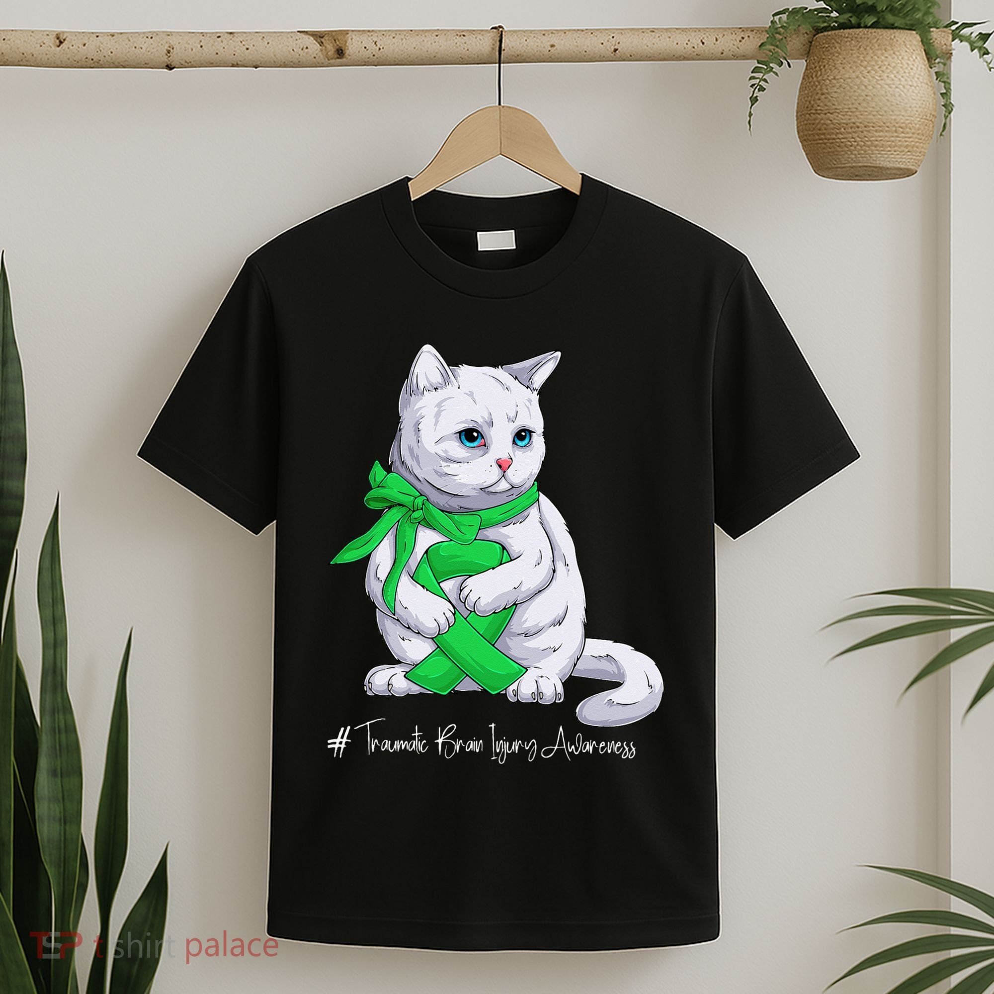Traumatic Brain Injury Awareness Month Green Ribbon Cat T-Shirt