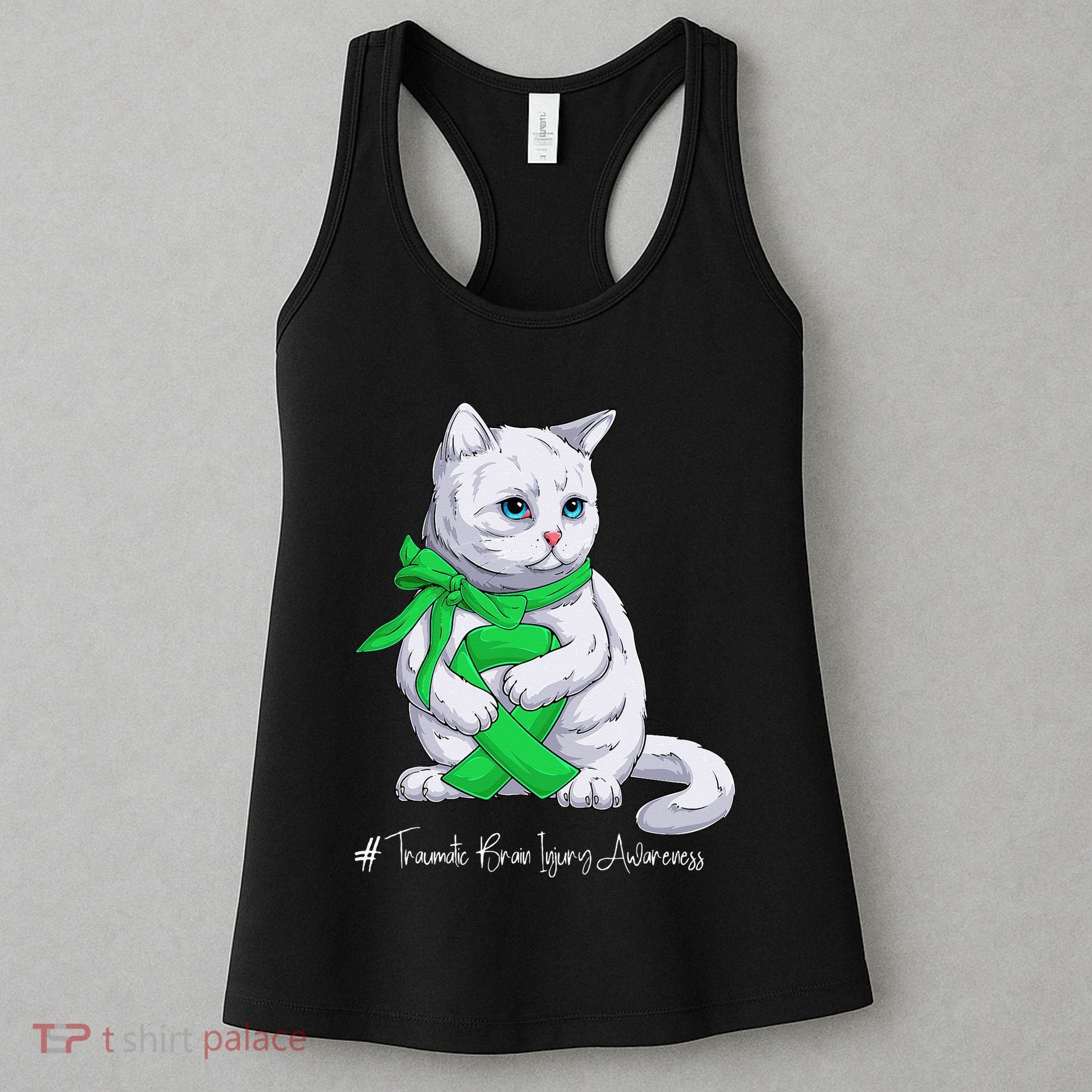 Traumatic Brain Injury Awareness Month Green Ribbon Cat Women's Tank Top