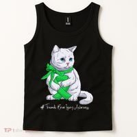 Traumatic Brain Injury Awareness Month Green Ribbon Cat Tank Top thumb 2