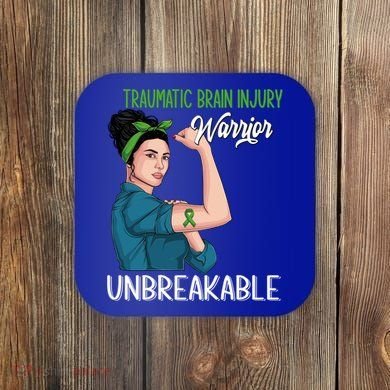 Traumatic Brain Injury Awareness Warrior Unbreakable Gift Coaster