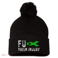 Traumatic Brain Injury Awareness Fu Traumatic Brain Injury Pom Pom 12in Knit Beanie thumb 0