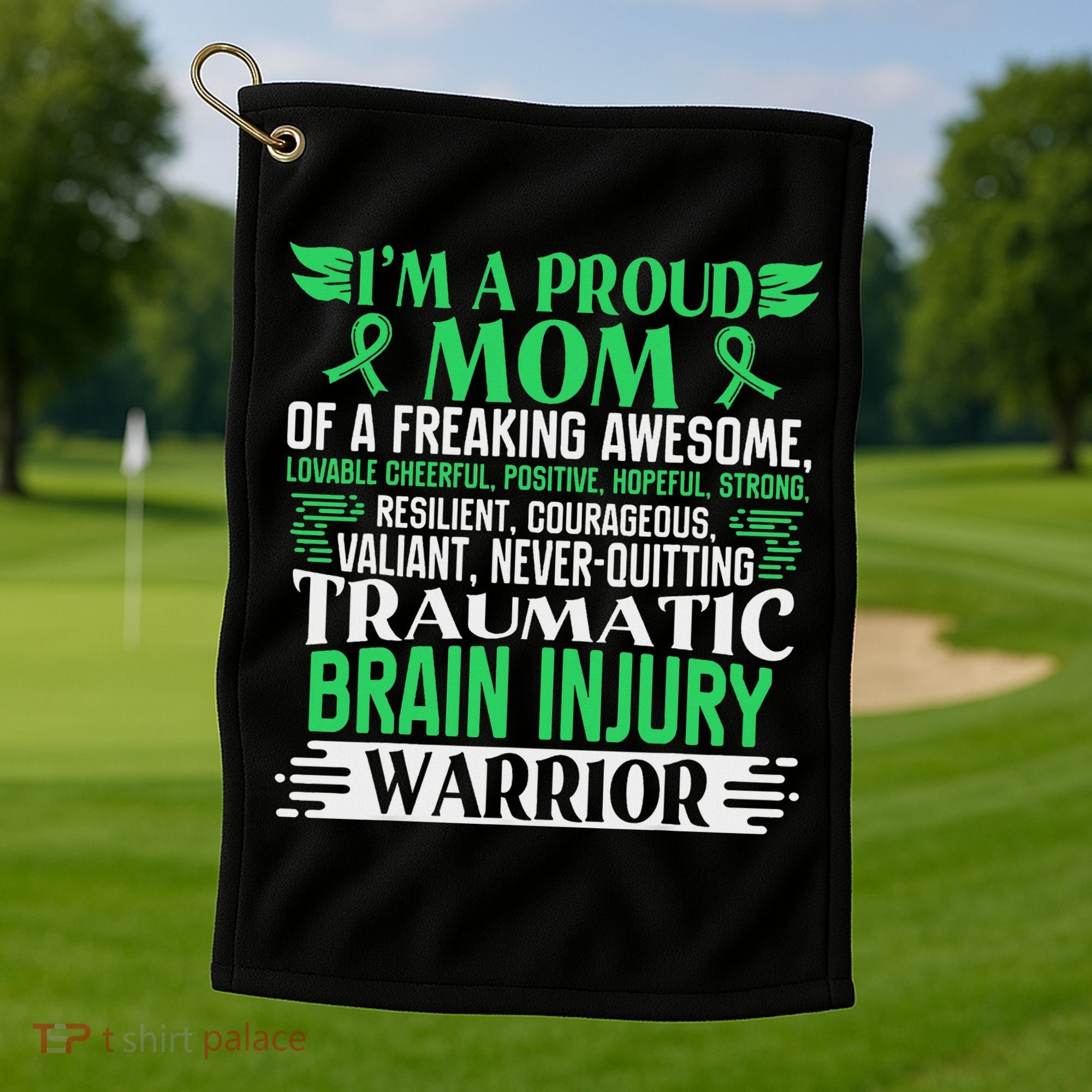 Traumatic Brain Injury Awareness Ribbon Mom Tbi Gift Golf Towel