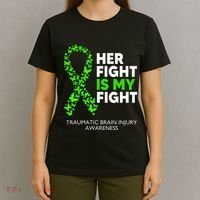 Traumatic Brain Injury Awareness Her Fight Green Ribbon T-Shirt thumb 4