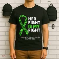 Traumatic Brain Injury Awareness Her Fight Green Ribbon T-Shirt thumb 6