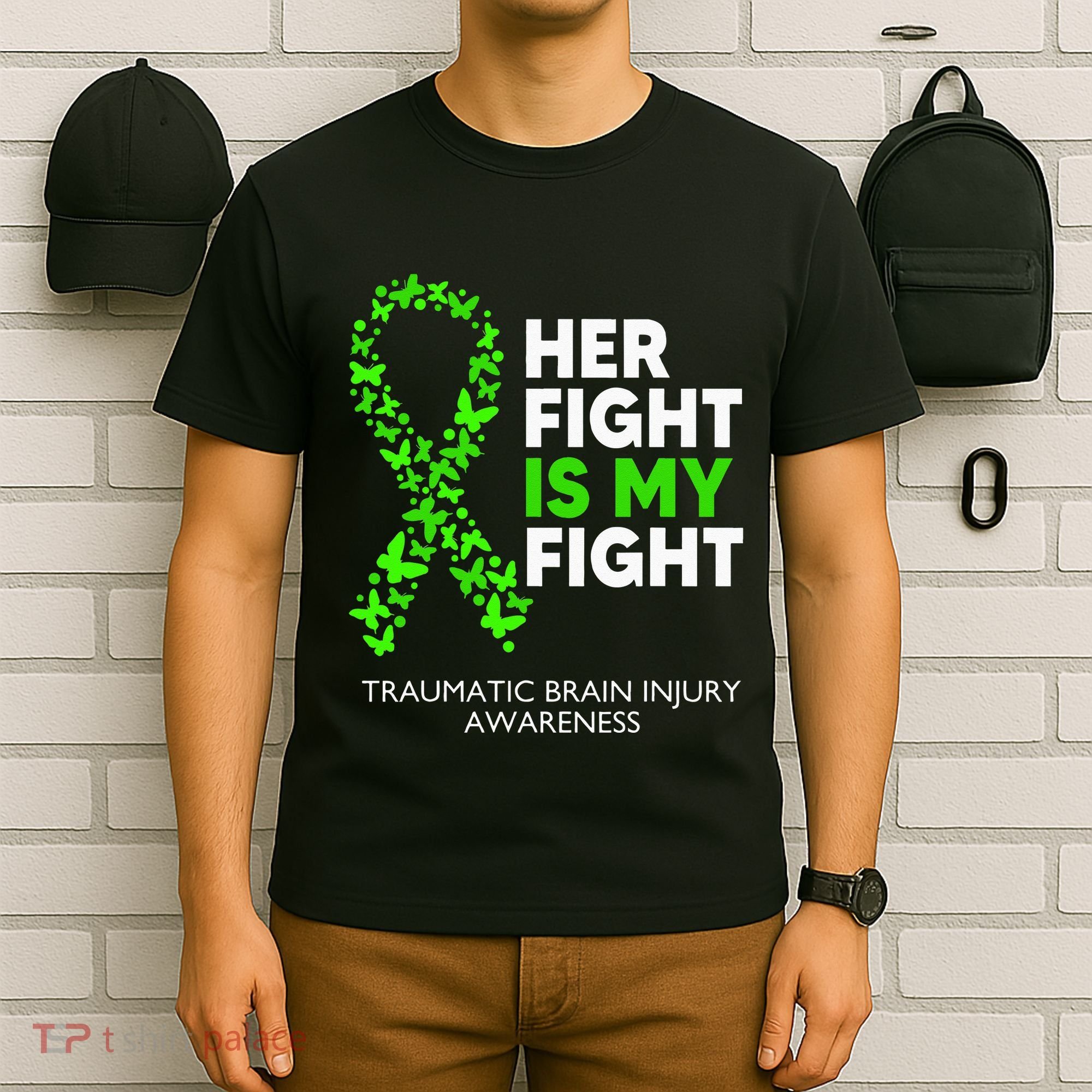 Traumatic Brain Injury Awareness Her Fight Green Ribbon T-Shirt