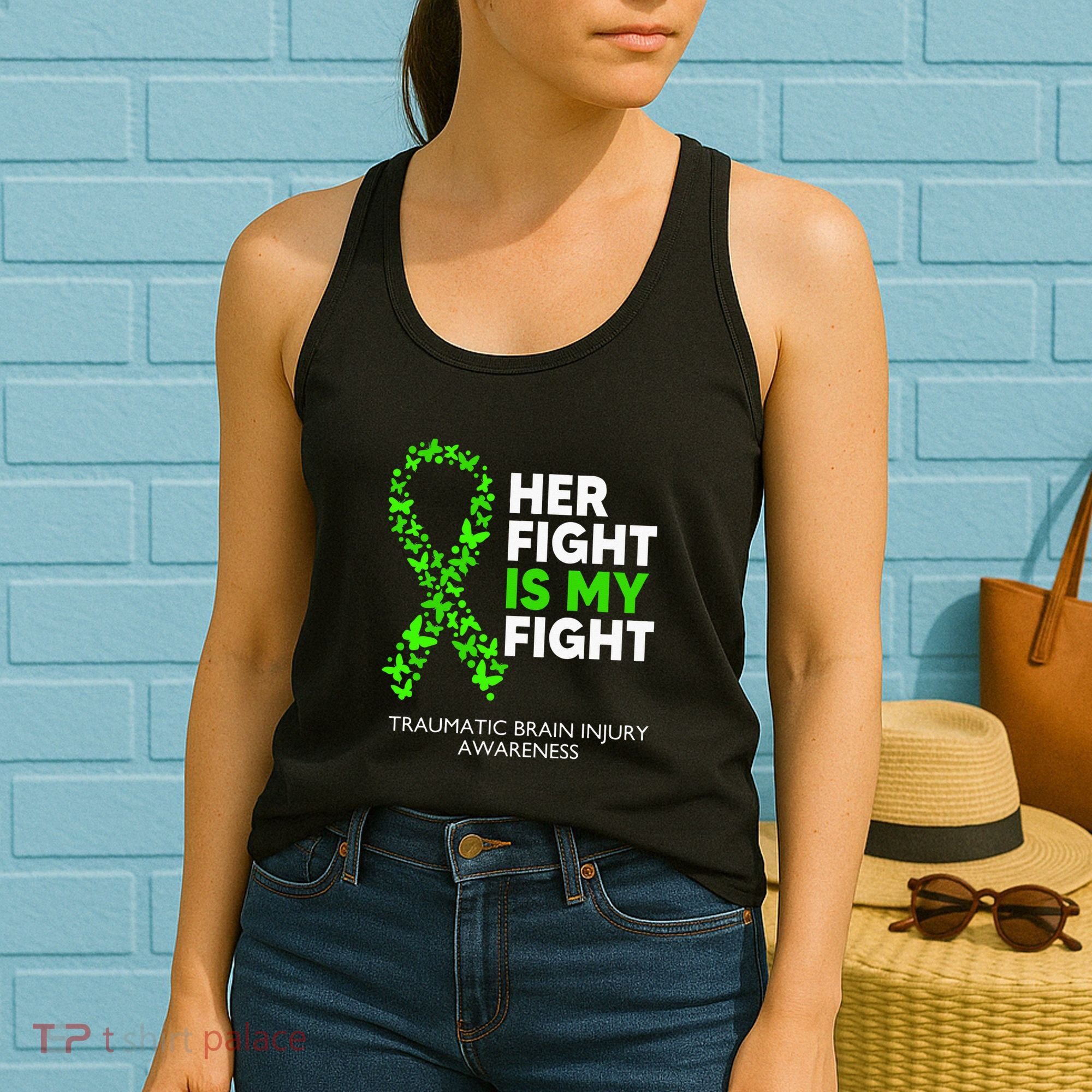 Traumatic Brain Injury Awareness Her Fight Green Ribbon Women's Tank Top