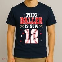 This Baller Is Now 12 Year Old Birthday Baseball Theme 12th T-Shirt thumb 3