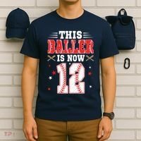 This Baller Is Now 12 Year Old Birthday Baseball Theme 12th T-Shirt thumb 6