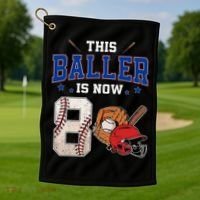 This Baller Is Now 8 Years Old Baseball 8th Birthday Golf Towel thumb 1