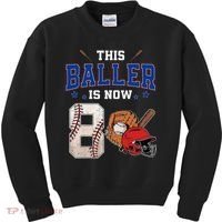 This Baller Is Now 8 Years Old Baseball 8th Birthday Kids Sweatshirt thumb 0