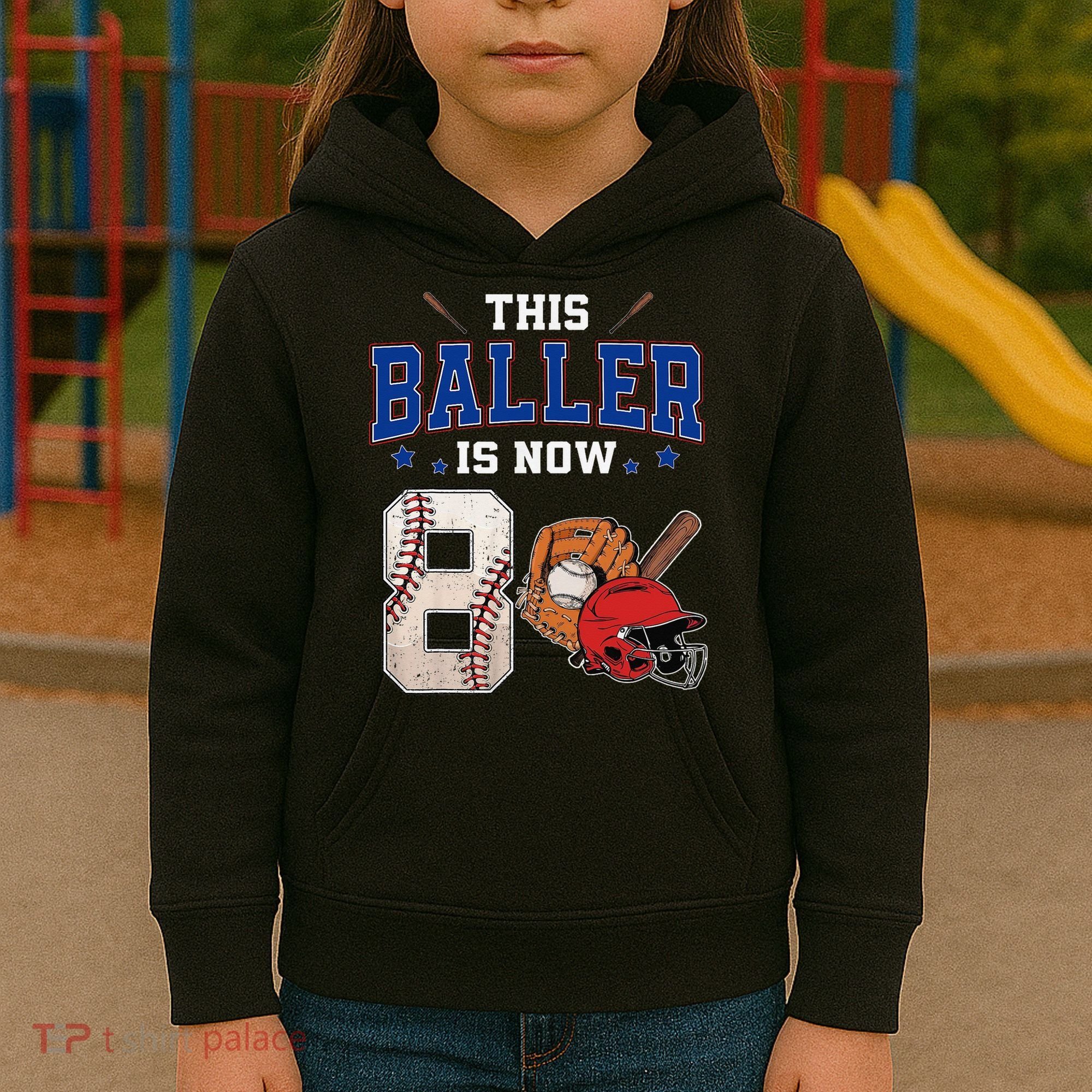 This Baller Is Now 8 Years Old Baseball 8th Birthday Kids Hoodie