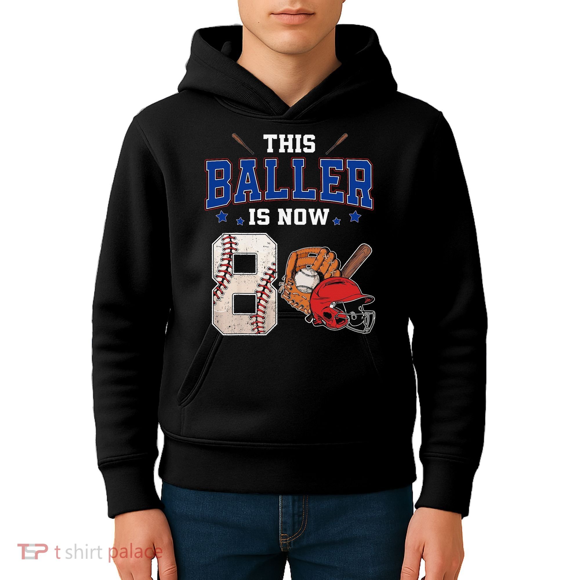 This Baller Is Now 8 Years Old Baseball 8th Birthday Kids Hoodie