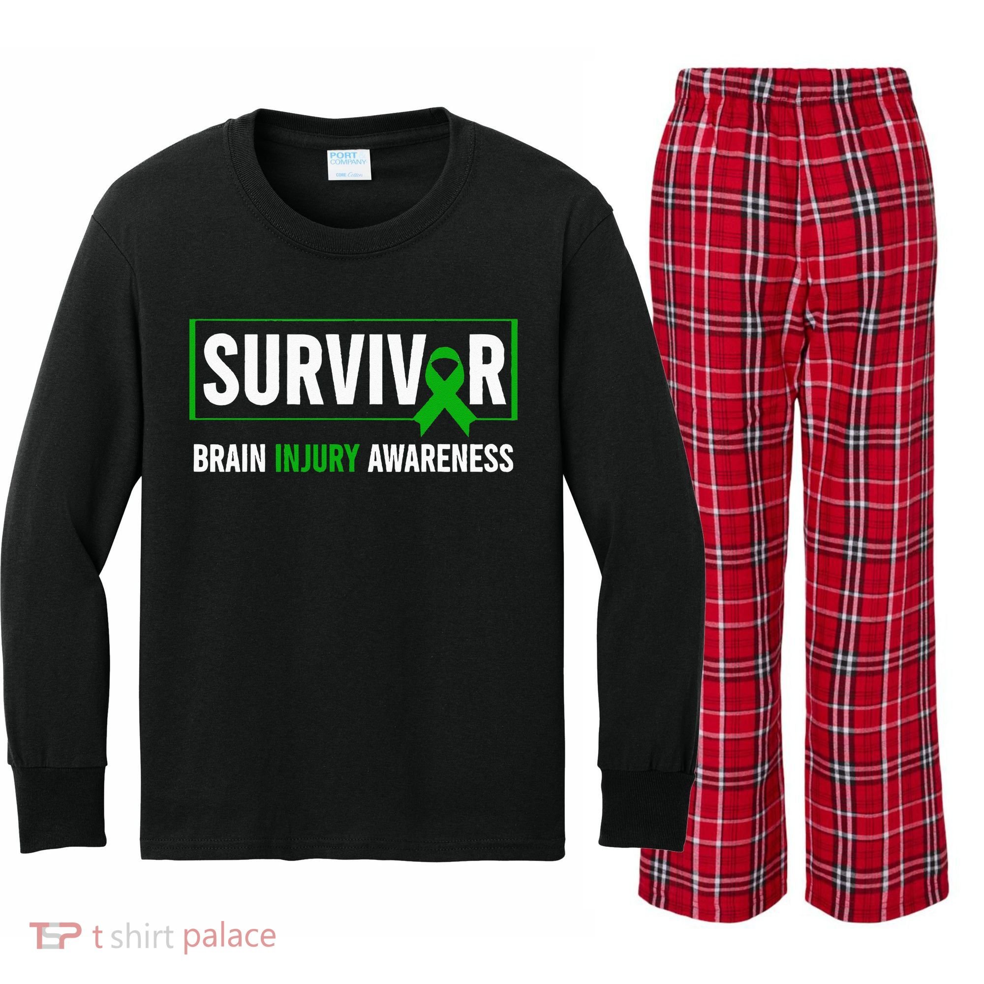 Traumatic Brain Injury Awareness Brain Injury Survivor Kids Long Sleeve Plaid Pajama Set
